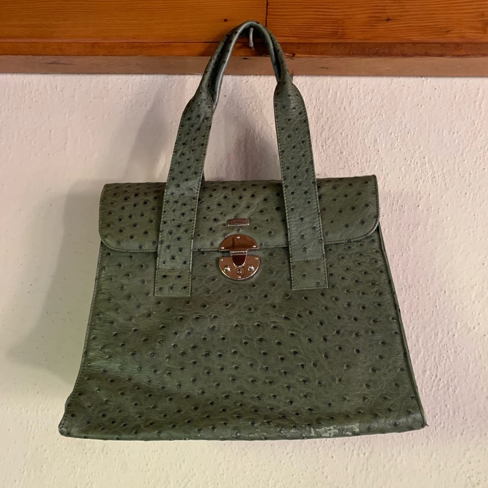 Vintage blue green ostrich handbag
